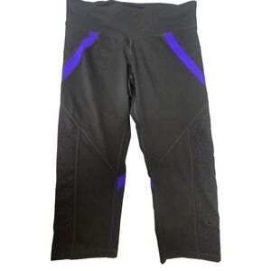 Champion C9 Duo Dry Capri Leggings Large Black Purple Laser Cut Vent Athletic